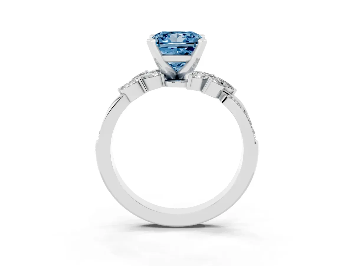 Fancy Blue Princess Cut Solitaire Marquise Twist Band with Six-Prong Setting Silver