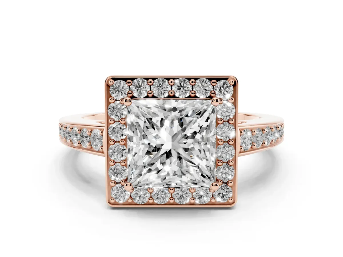 Princess Cut Halo Pavé Diamond Engagement Ring with Bezel Setting Rose gold