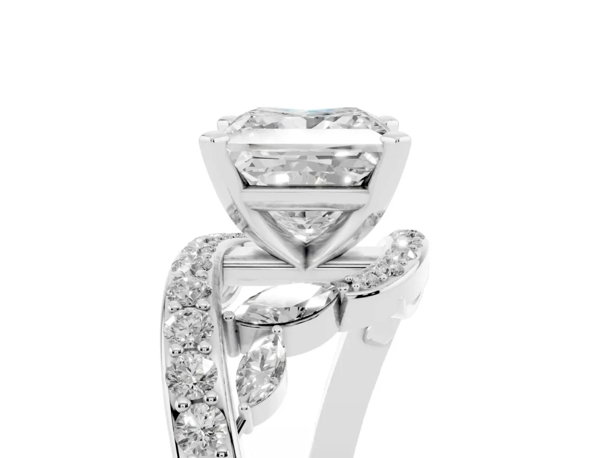 Princess Cut Solitaire with Pavé Twist Band and Four-Prong Setting Silver