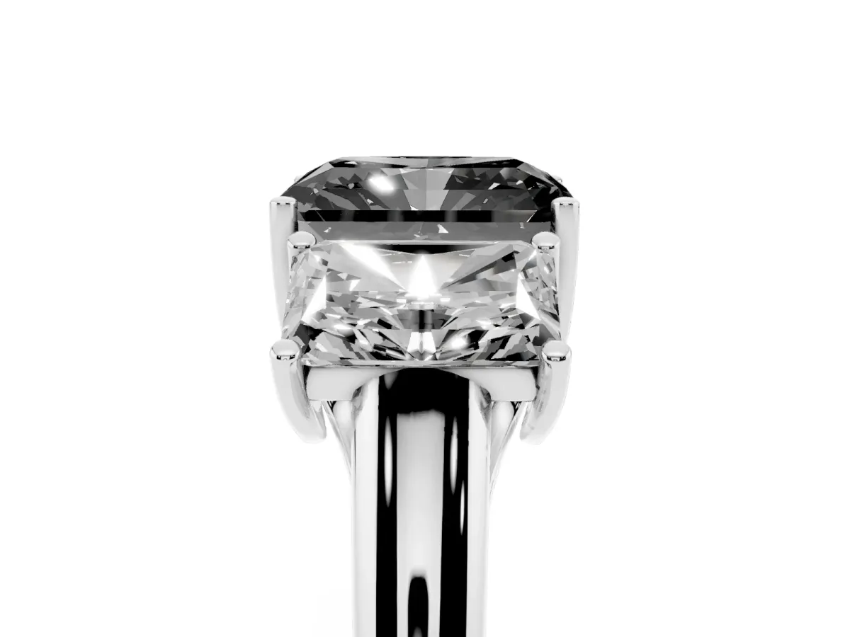 Fancy Black Three-Stone Radiant Cut Diamond Engagement Ring with Prong Setting Silver