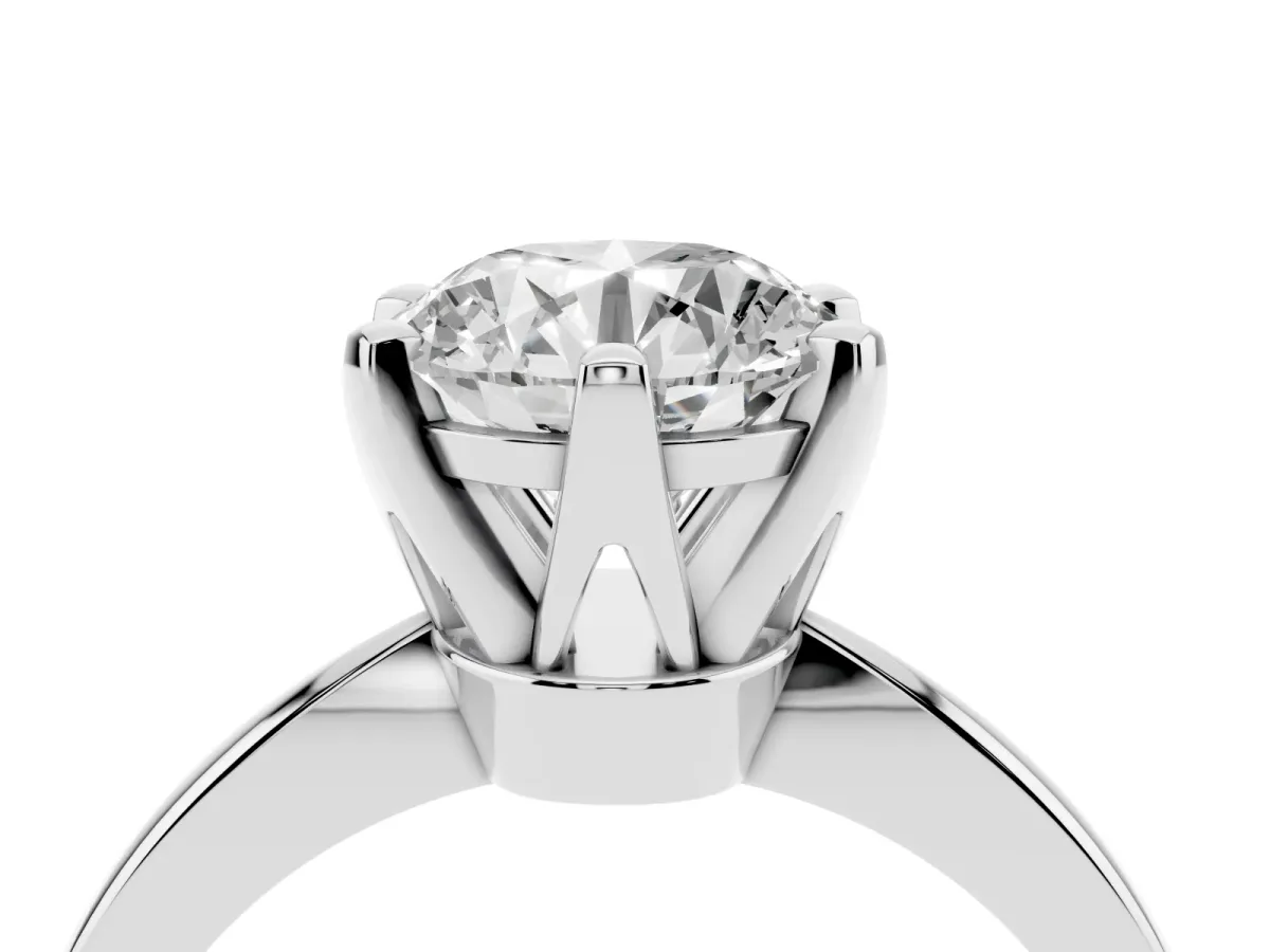 Round Cut Solitaire Engagement Ring with Six-Prong Setting and Tapered Band Platinum