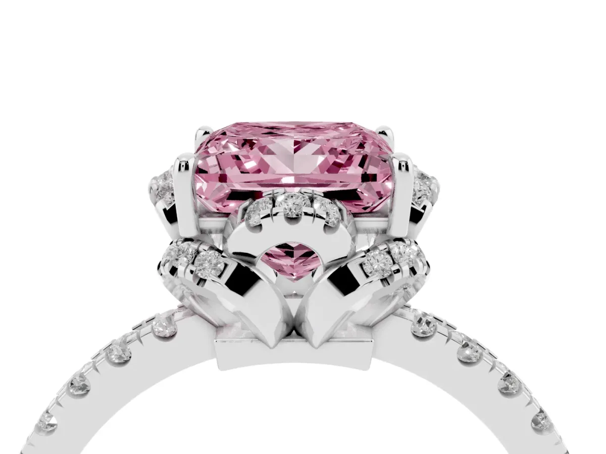 Fancy Pink Princess Cut Diamond Halo Pave Band with Four-Prong Setting Platinum