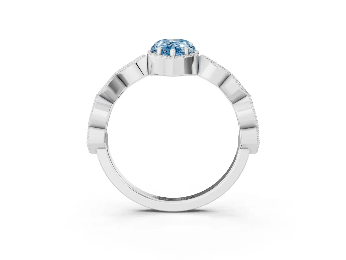 Fancy Blue Pear Cut Milgrain Marquise Diamond Twist Band Ring Platinum