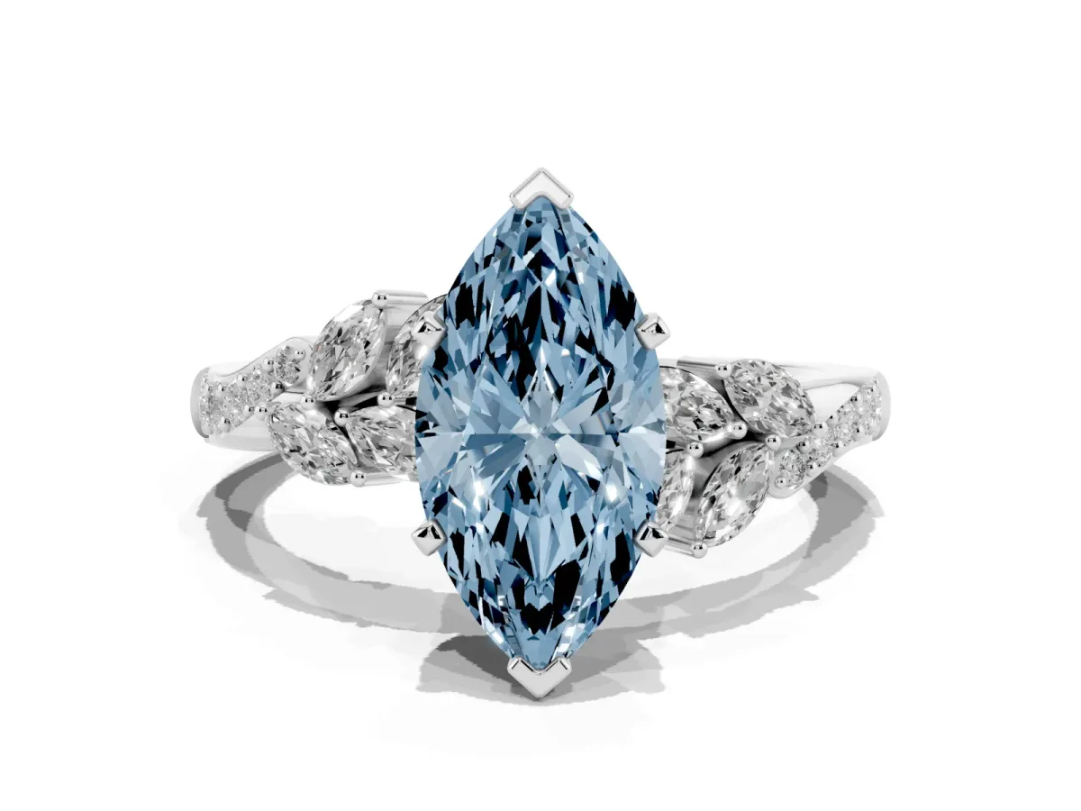 Fancy Blue Marquise Cut Solitaire Marquise Twist Band with Six-Prong Setting Silver