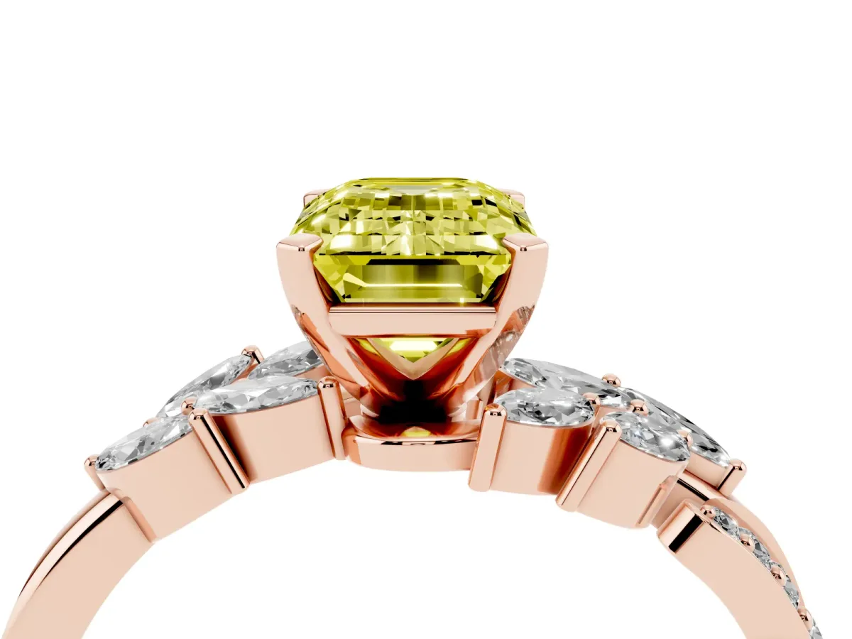 Fancy Yellow Emerald Cut Solitaire Marquise Twist Band with Six-Prong Setting Rose gold
