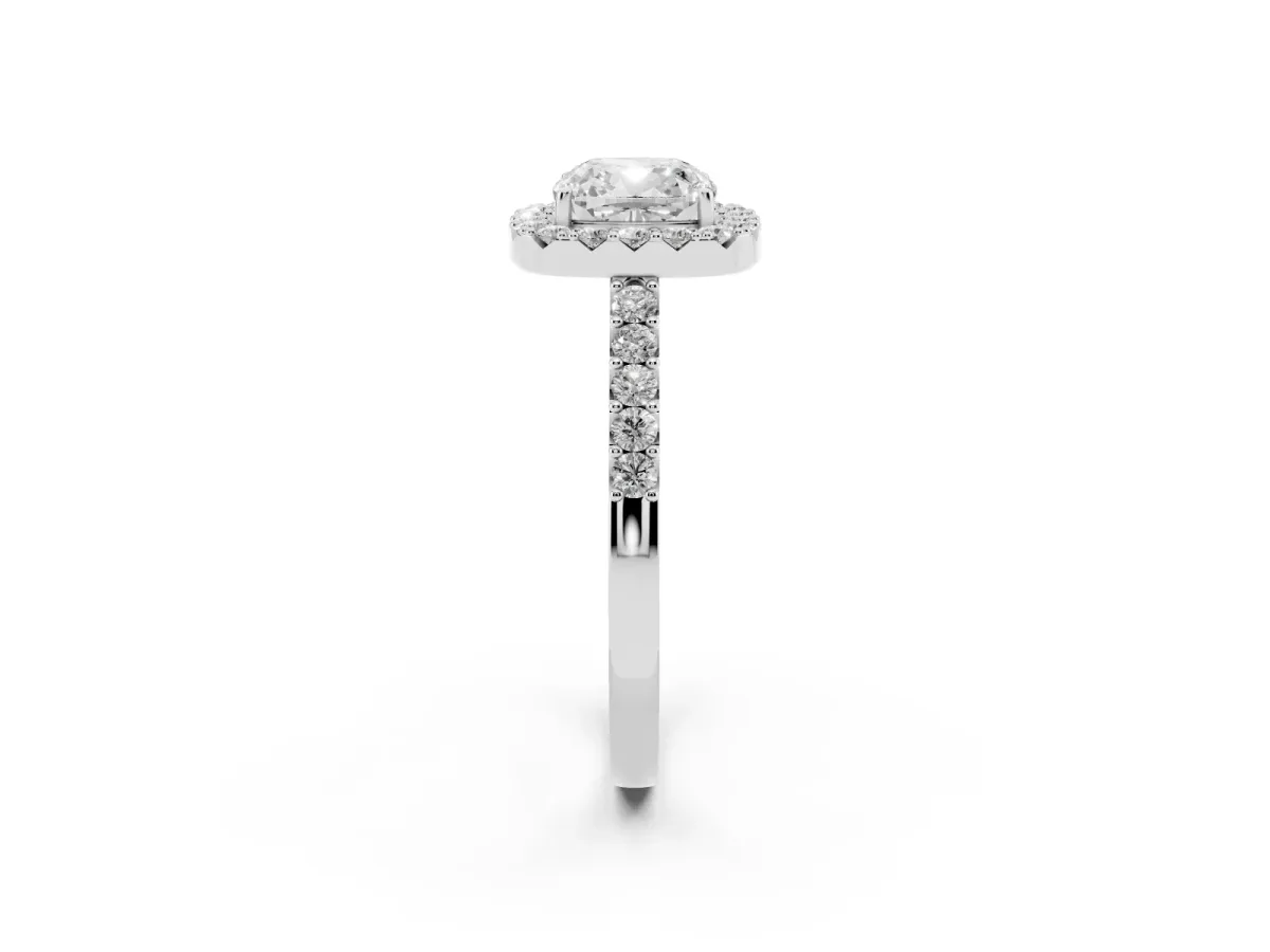 Cushion Cut Halo Diamond Pavé Solitaire Ring Platinum