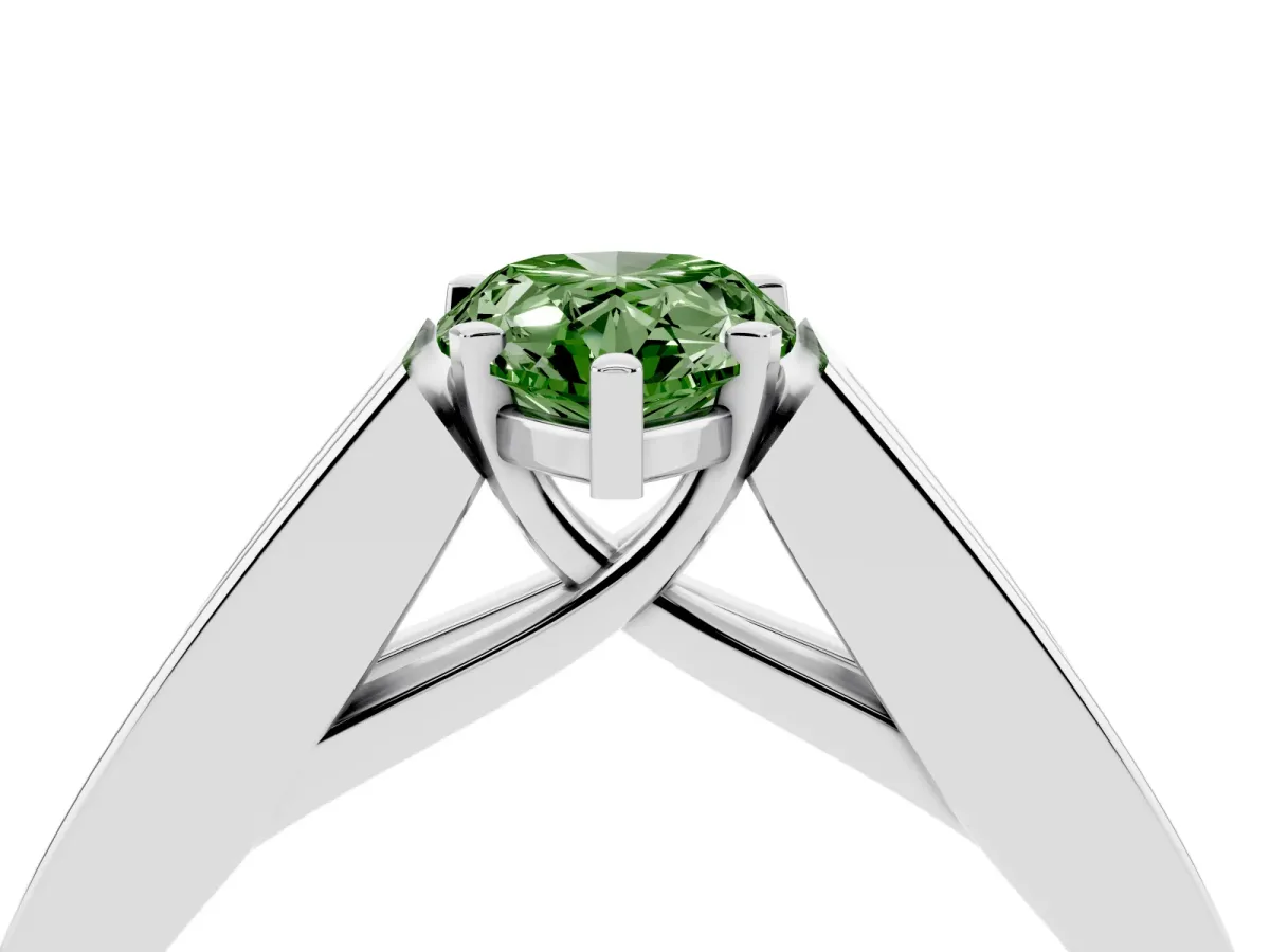 Fancy Green Pear Cut Cut Channel Set Solitaire Ring with Four-Prong Setting Silver