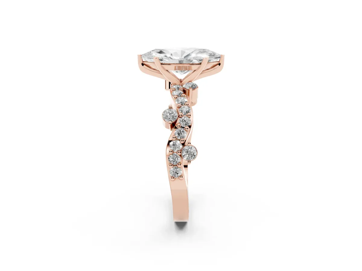 Marquise Cut Cut Solitaire Diamond Twisted Band with Pave Setting Rose gold