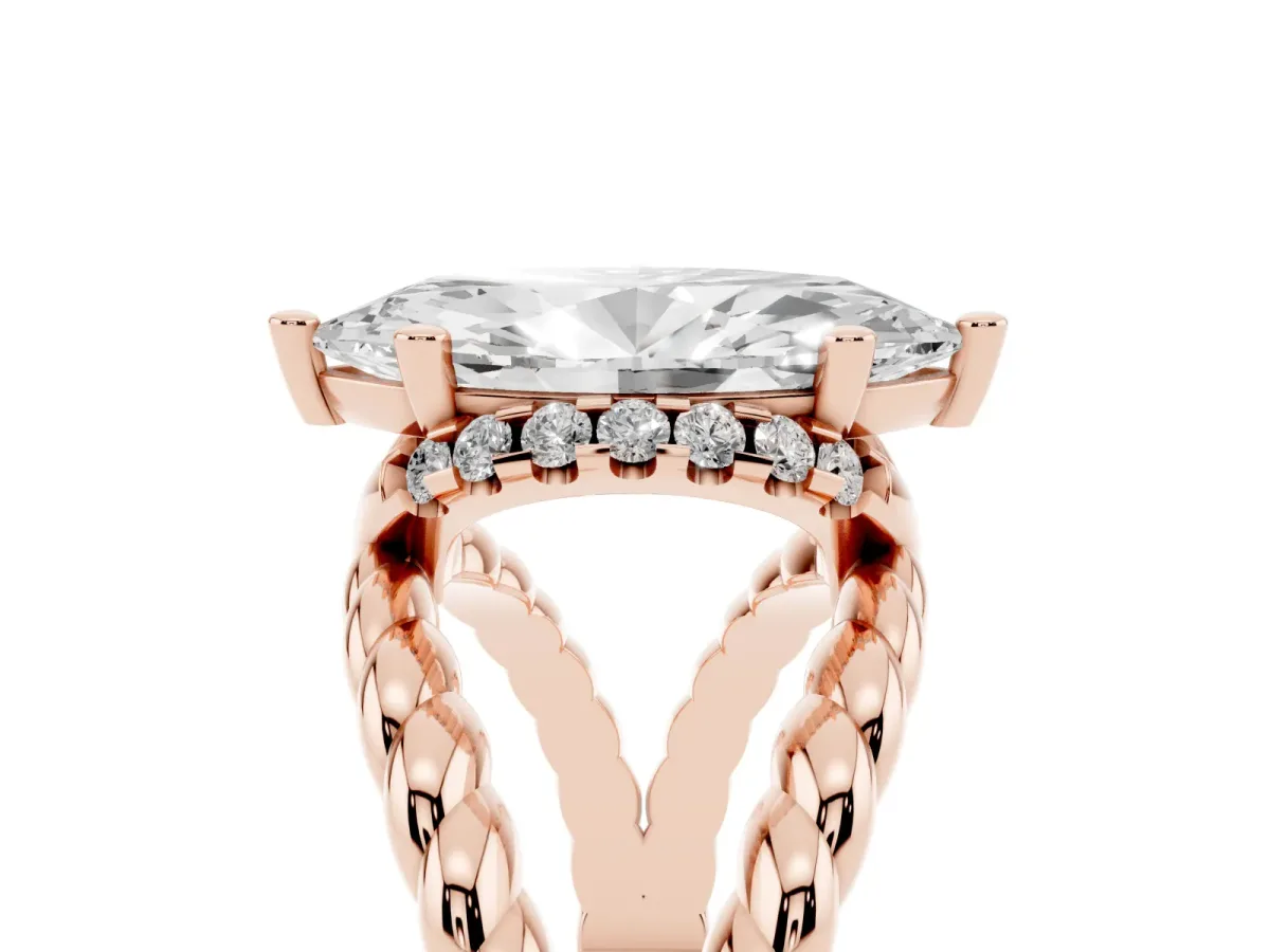 Marquise Cut Halo Twisted Band Four-Prong Ring Rose gold