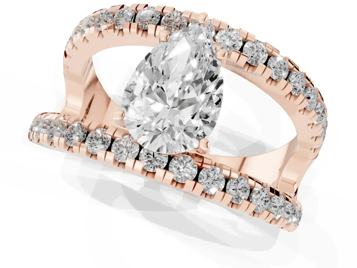 Pear Cut Solitaire Split Shank Pave Diamond Ring Rose gold