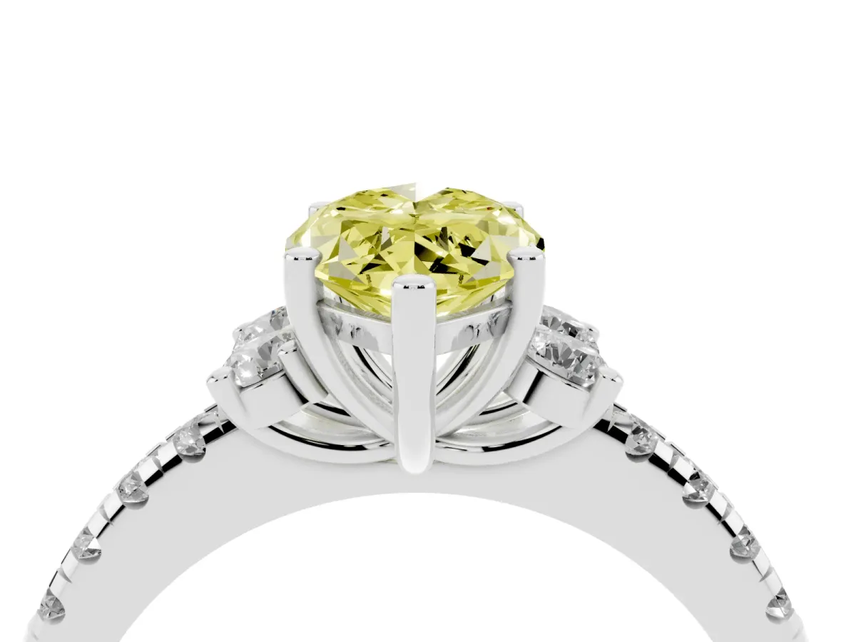 Fancy Yellow Marquise Cut Diamond Three-Stone Pave Band with Four-Prong Setting Silver