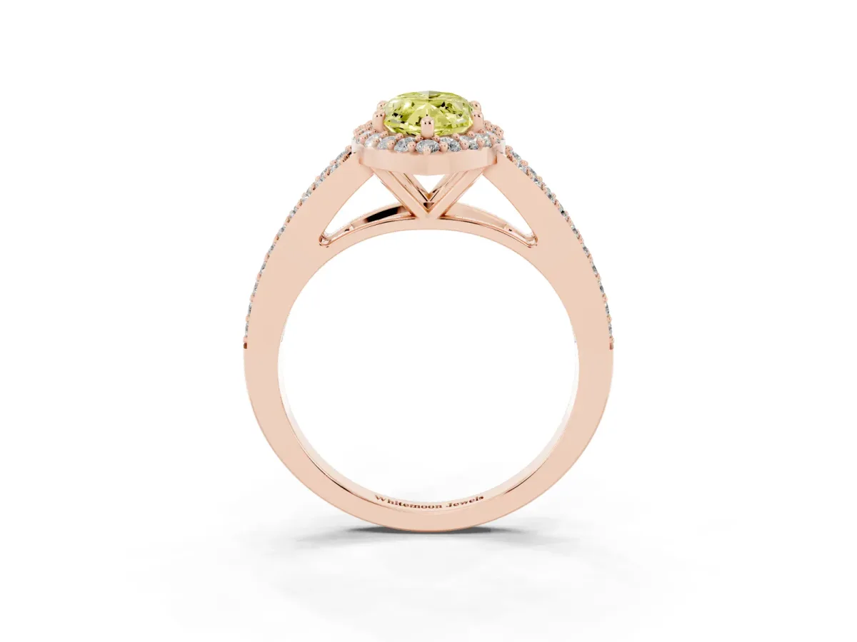 Fancy Yellow Marquise Cut Halo Split Shank Pave Diamond Ring with Four-Prong Setting Rose gold
