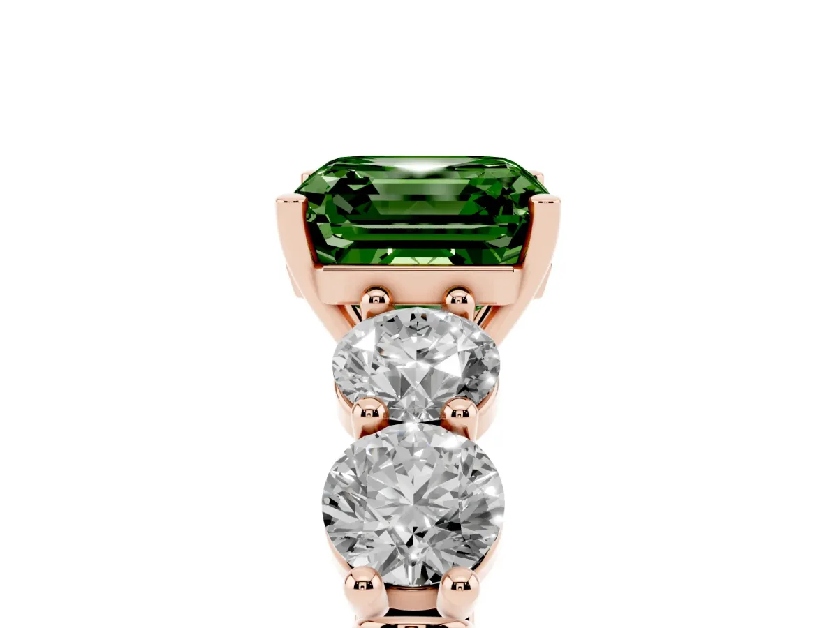 Fancy Green Asscher Cut Cut Five-Stone Prong Set Diamond Ring with Classic Band Rose gold