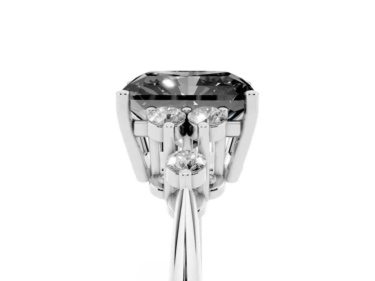Fancy Black Radiant Cut Cut Diamond Cluster Ring with Solitaire Band and Four-Prong Setting Silver