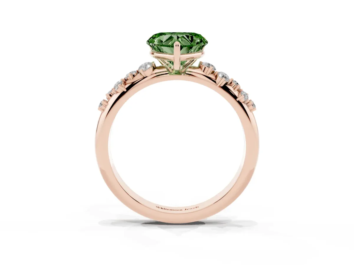 Fancy Green Heart Cut Diamond Cluster Prong-Set Solitaire Ring Rose gold