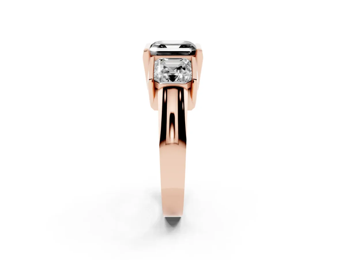 Fancy Black Three Stone Asscher Cut Cut Channel Set Diamond Ring Rose gold