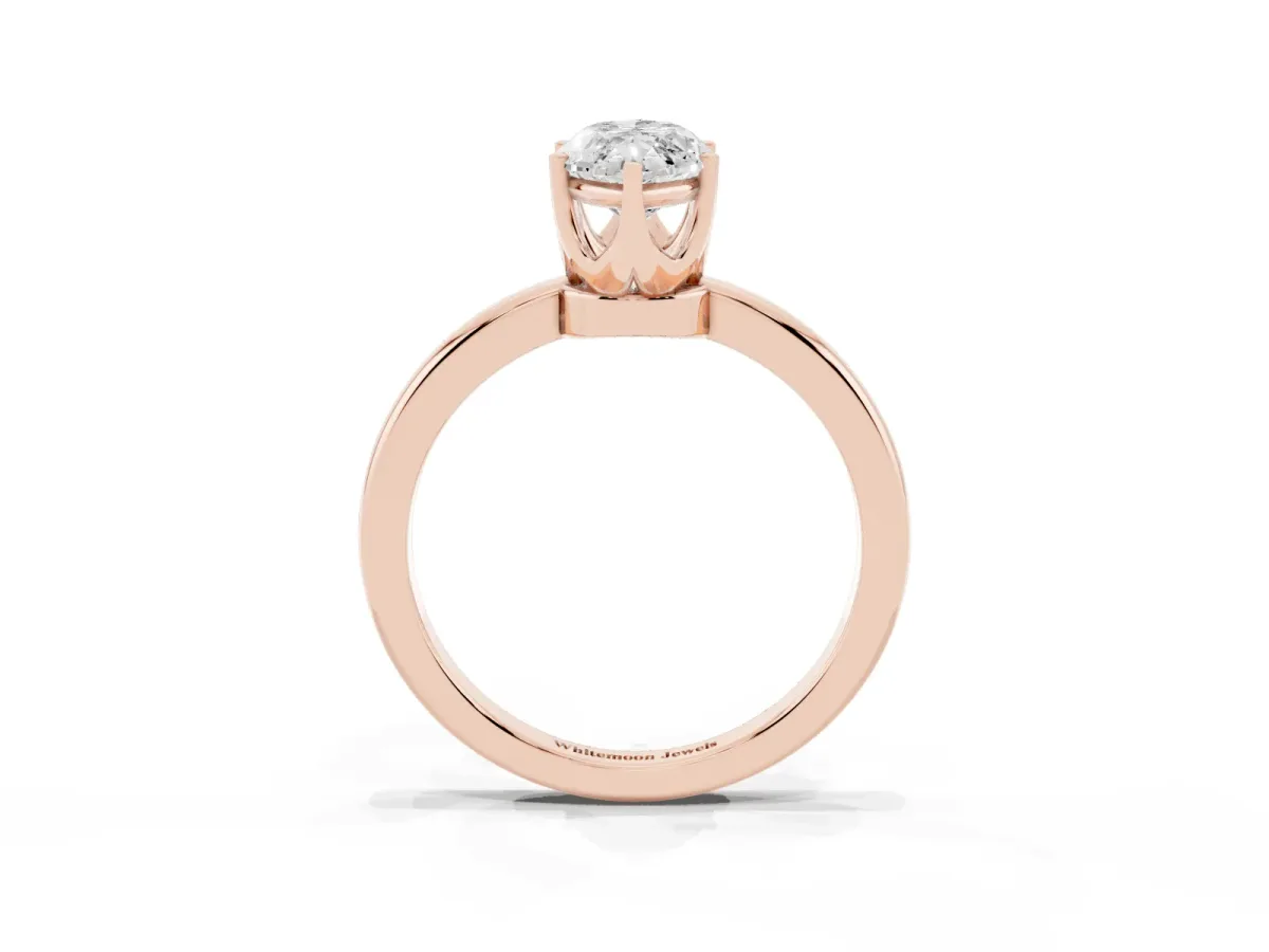 Marquise Cut Solitaire Diamond Ring with Six-Prong Setting on a Classic Band Rose gold