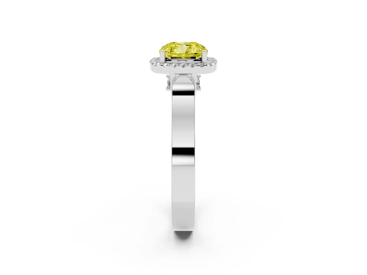 Fancy Yellow Cushion Cut Halo Pave Split Shank Prong Setting Ring Silver