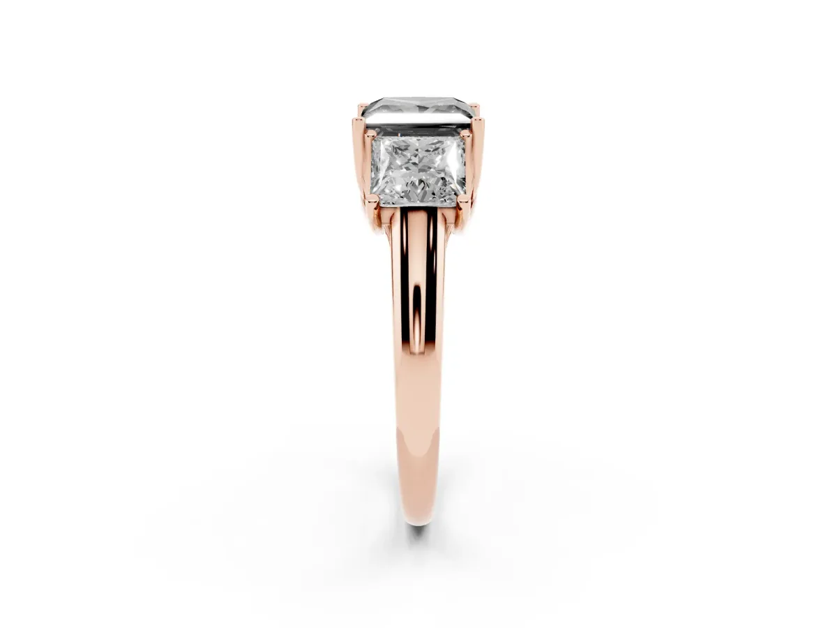 Fancy Black Three-Stone Princess Cut Diamond Engagement Ring with Prong Setting Rose gold