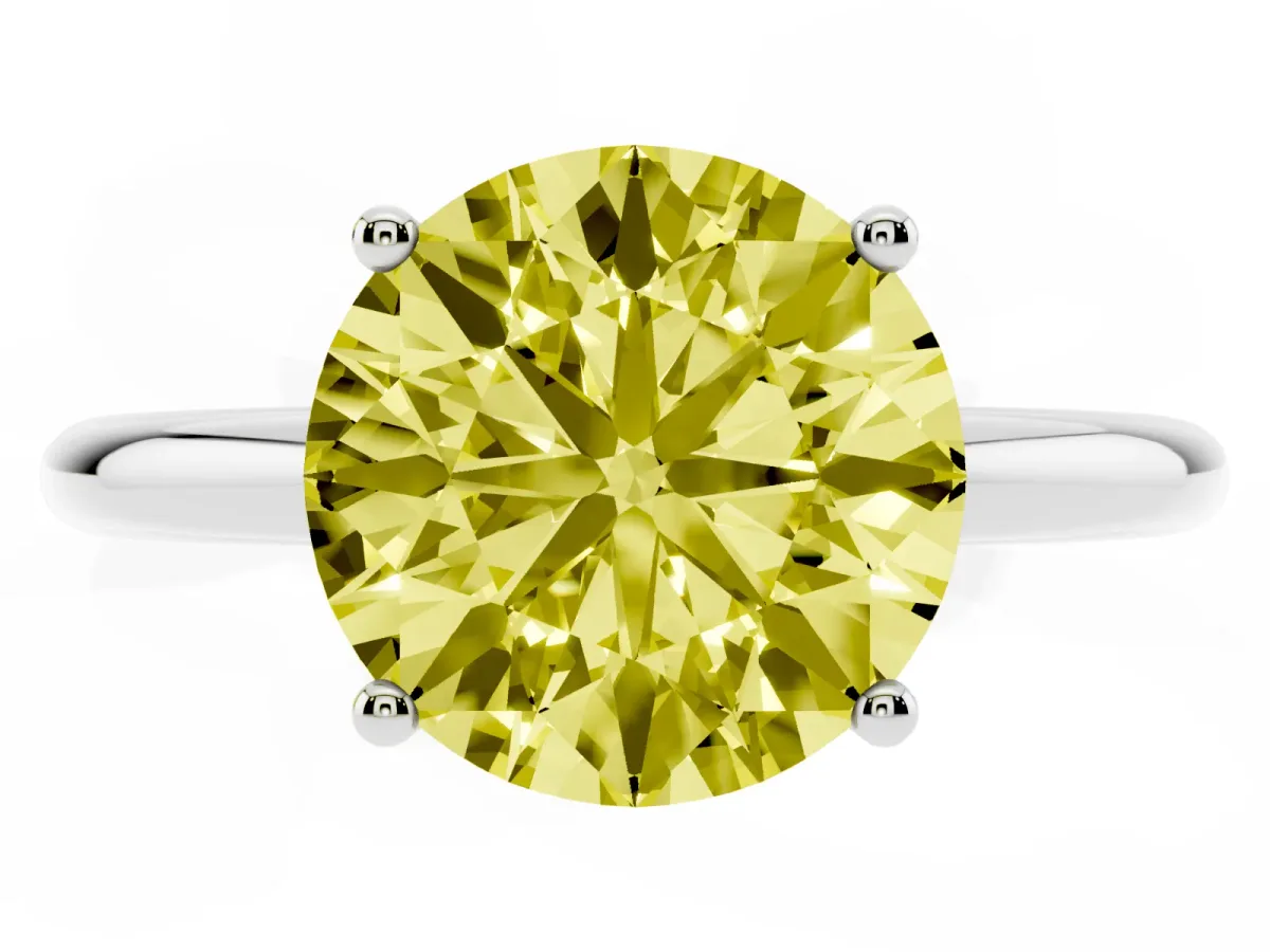 Fancy Yellow Round Cut Cut Solitaire Engagement Ring with Four-Prong Setting and Classic Band Silver