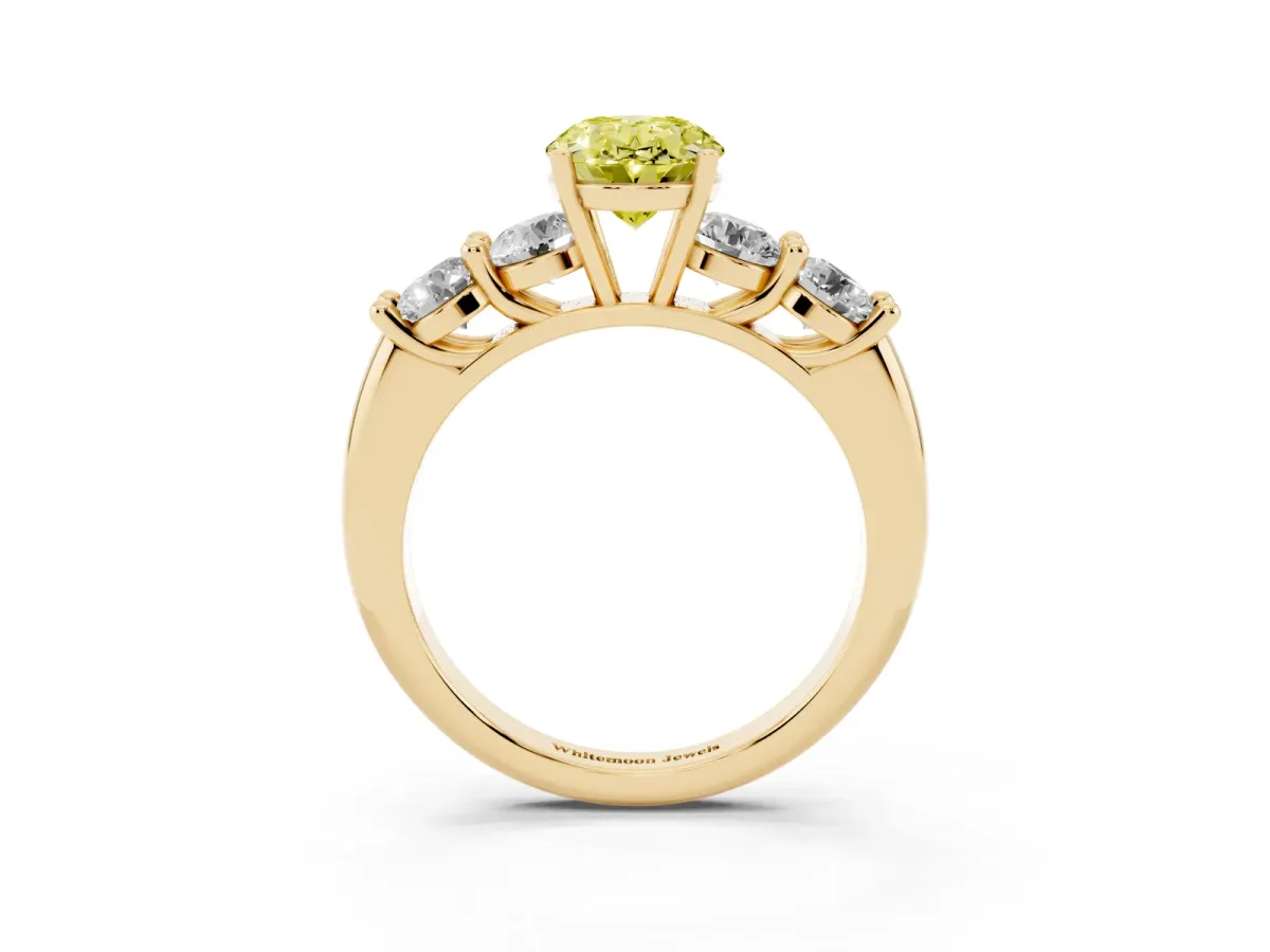 Fancy Yellow Oval Cut Cut Five-Stone Prong Set Diamond Ring with Classic Band Yellow gold