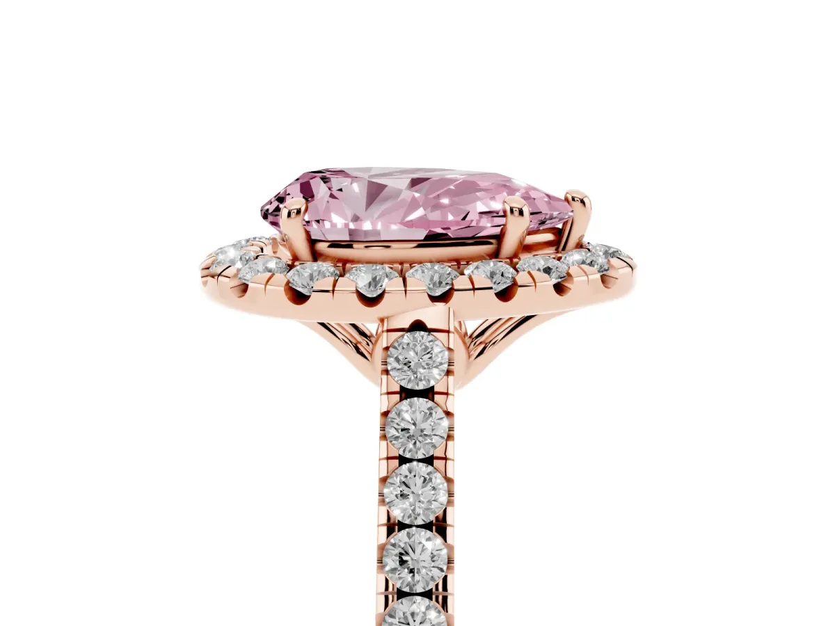Fancy Pink Pear Cut Halo Pavé Diamond Engagement Ring with Four-Prong Setting Rose gold