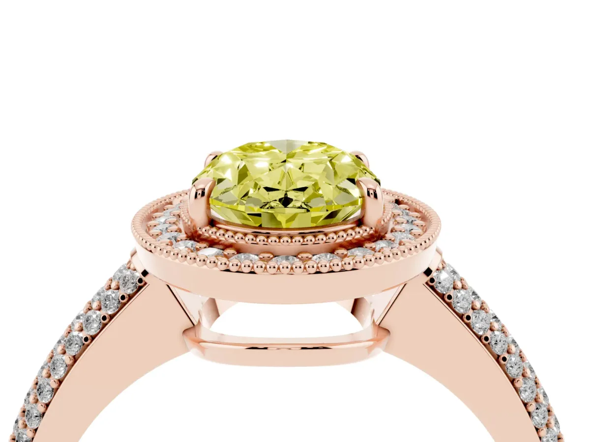 Fancy Yellow Oval Cut Cut Halo Diamond Pave Band with Four-Prong Setting Rose gold