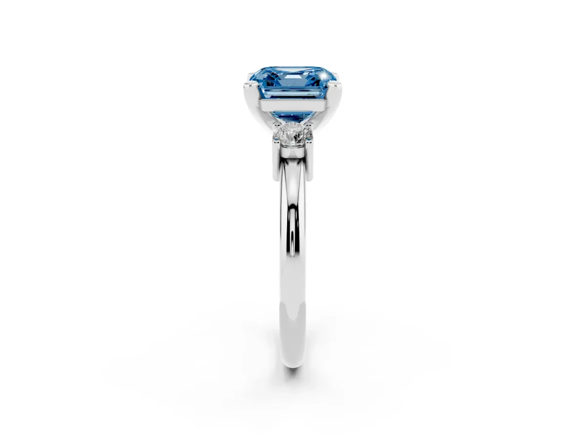 Fancy Blue Three-Stone Princess Cut Cut Diamond Solitaire with Prong Setting and Classic Band White gold
