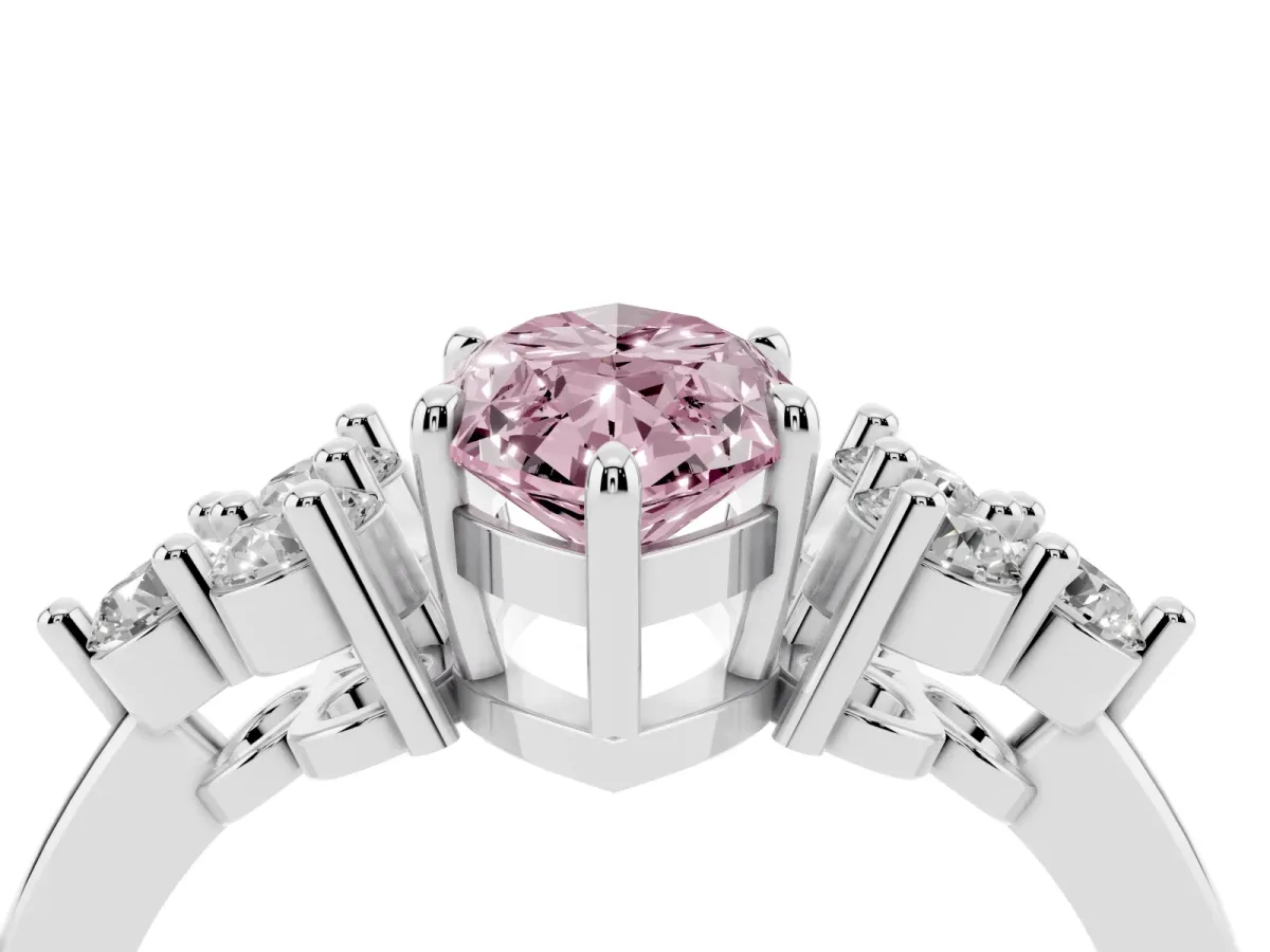 Fancy Pink Marquise Cut Brilliant Diamond Cluster Accent Solitaire Ring with Prong Setting Silver