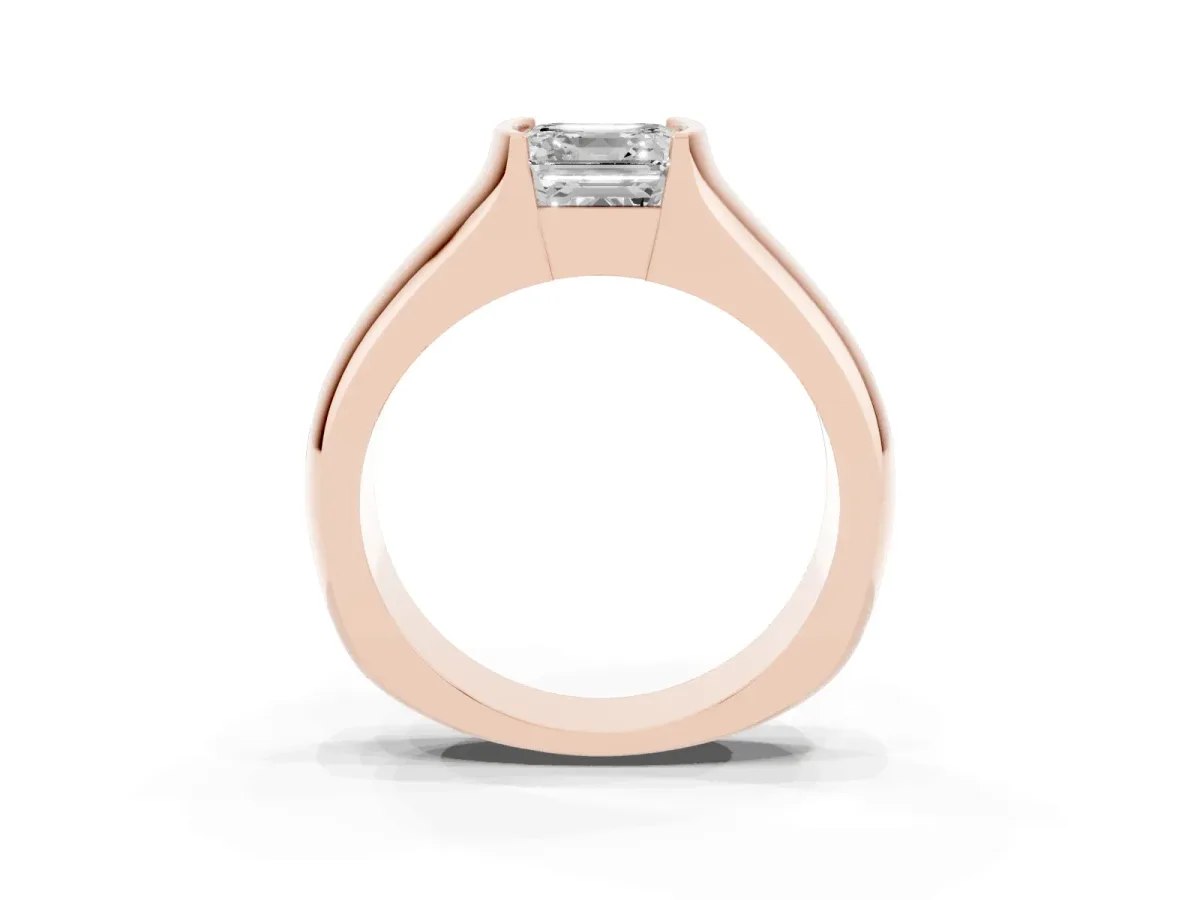 Asscher Cut Solitaire Bezel Set Diamond Ring with Wide Band Rose gold