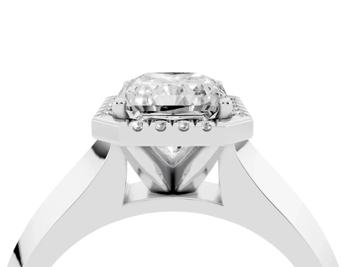 Radiant Cut Halo Diamond Ring with Cathedral Band and Four-Prong Setting Platinum