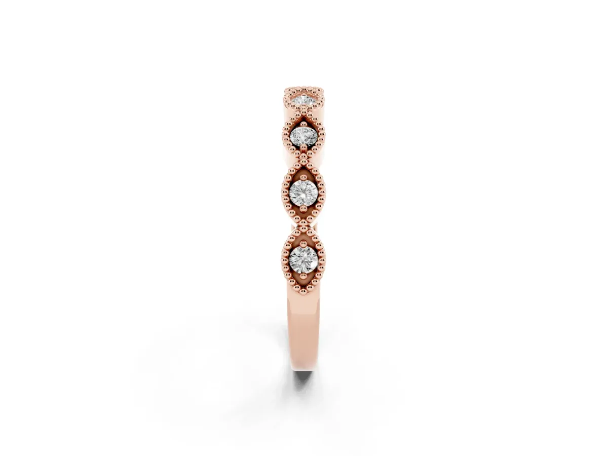 Milgrain Marquise Diamond Half Eternity Band with Bezel Setting Rose gold