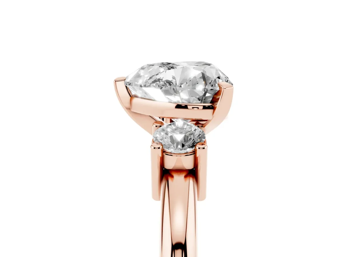 Three-Stone Heart Cut Cut Diamond Solitaire with Prong Setting and Classic Band Rose gold