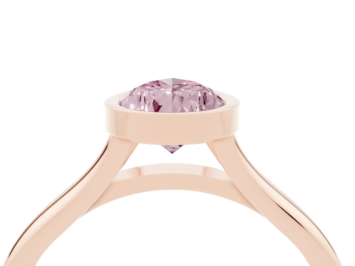 Fancy Pink Bezel Set Pear Cut Cut Solitaire Ring with Tapered Band Rose gold