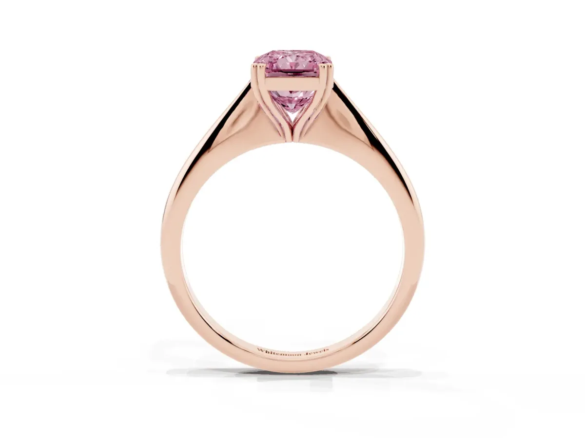 Fancy Pink Radiant Cut Solitaire Diamond Ring with Six-Prong Setting and Classic Band Rose gold