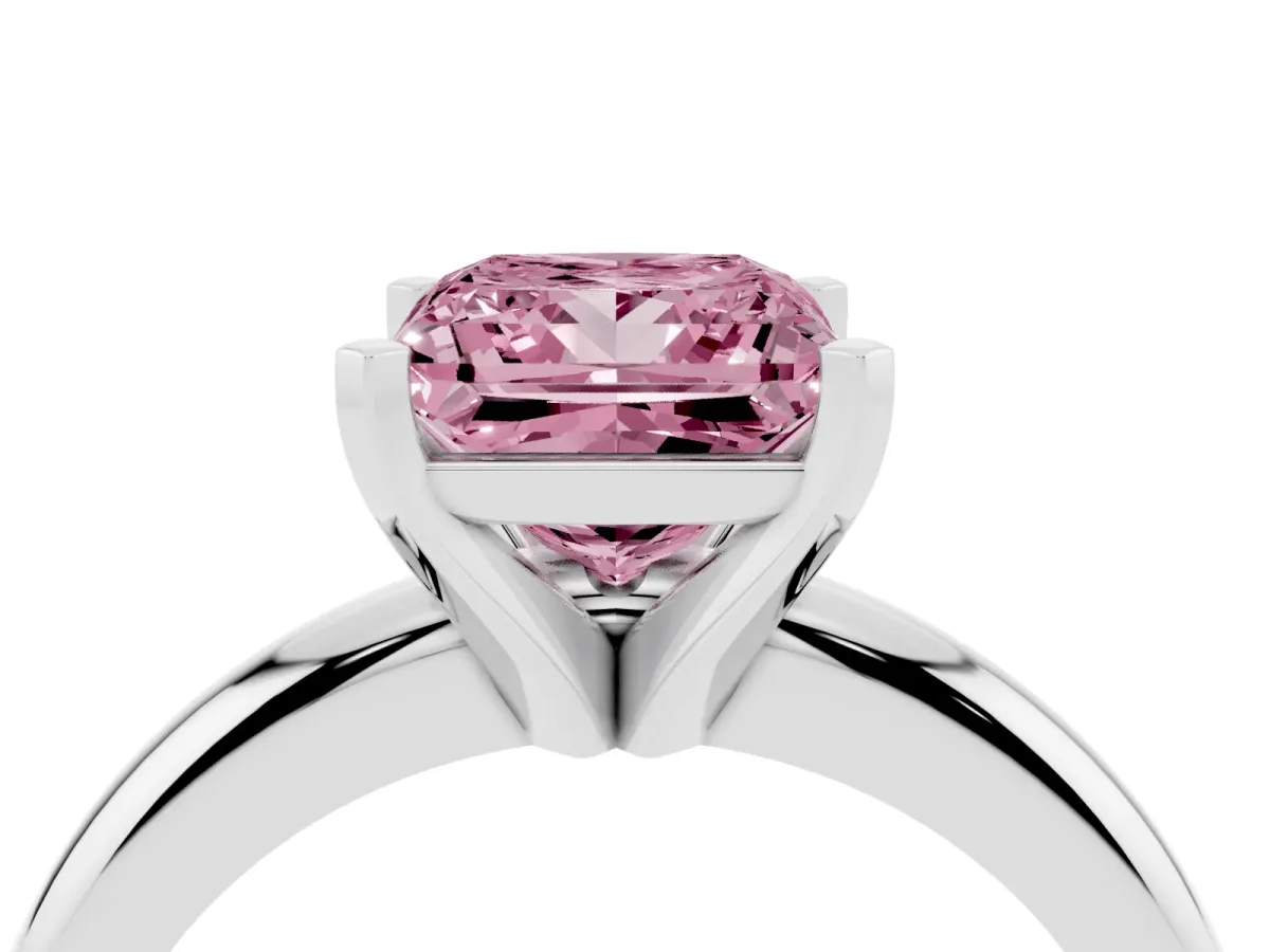 Fancy Pink Princess Cut Diamond Solitaire Engagement Ring with Round Band and Four-Prong Setting Silver