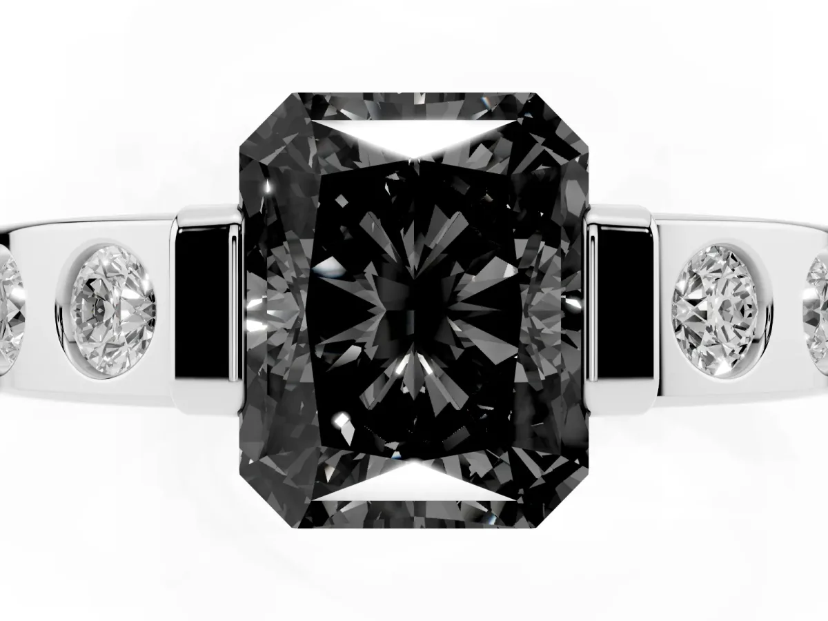 Fancy Black Radiant Cut Brilliant Channel-Set Diamond Ring with Bezel Prong Setting Platinum