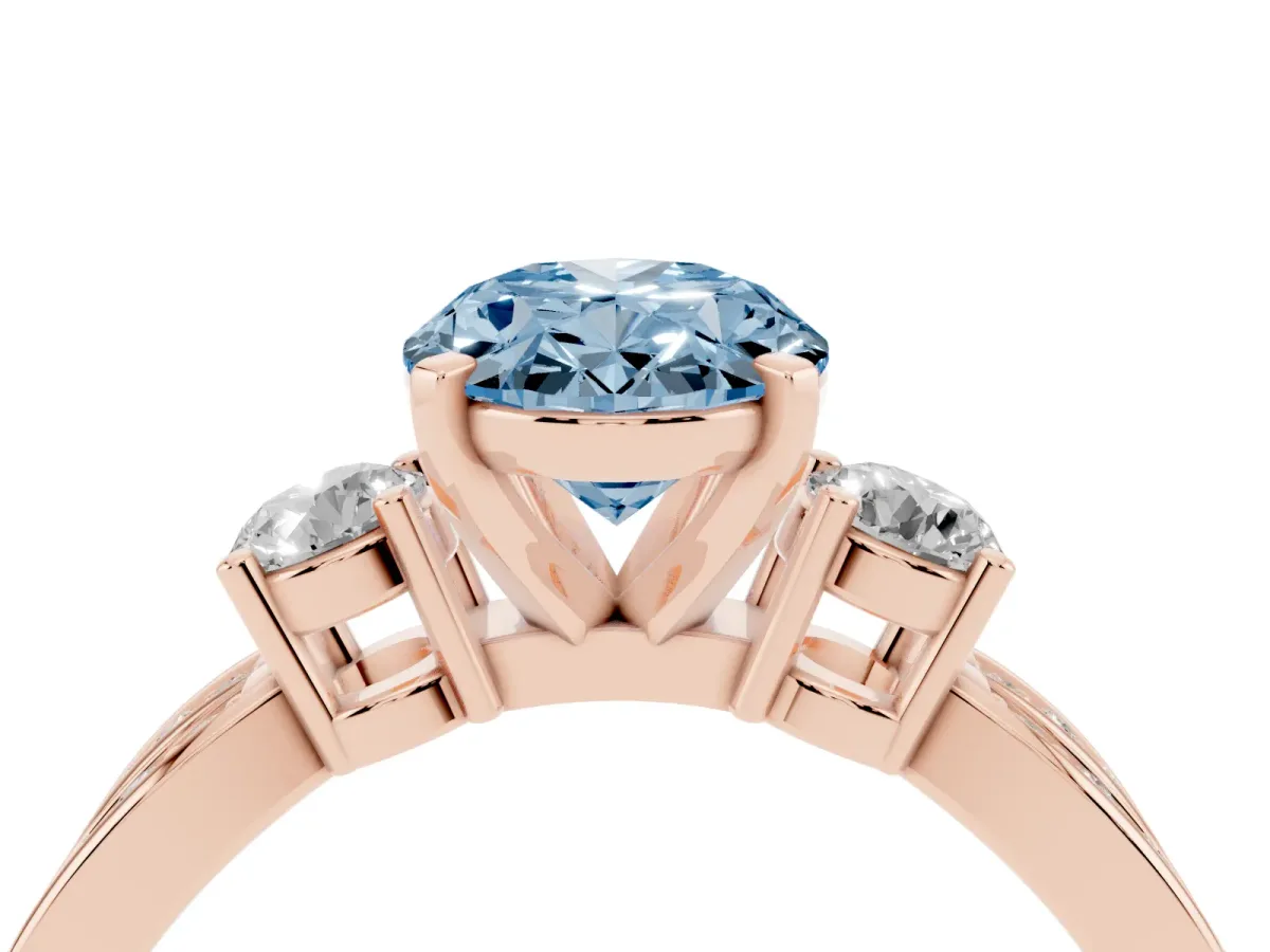Fancy Blue Three-Stone Oval Cut Cut Diamond Twist Band with Prong Setting Rose gold
