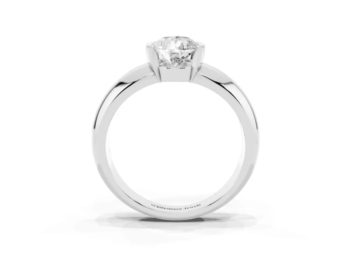 Pear Cut Solitaire Tension Set Diamond Ring with Wide Band Platinum