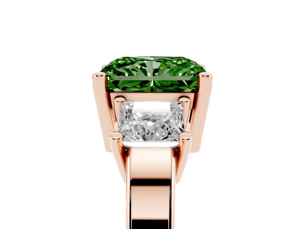Fancy Green Three-Stone Radiant Cut Cut Solitaire Ring with Prong Setting Rose gold