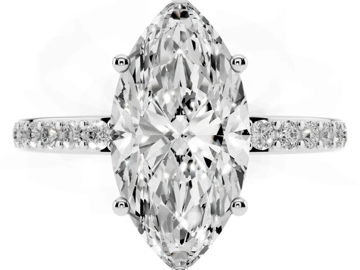 Marquise Cut Cut Diamond Pavé Band Ring with Four-Prong Setting Silver