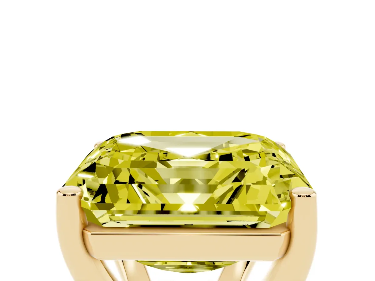 Fancy Yellow Asscher Cut Cut Diamond Solitaire Engagement Ring with Tapered Plain Band and Four-Prong Setting Yellow gold