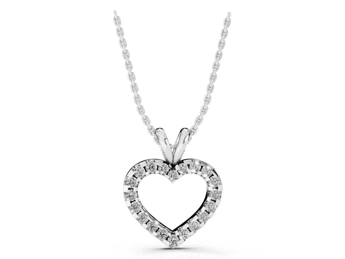 Round Diamond Heart Pendant with Pavé Setting White gold