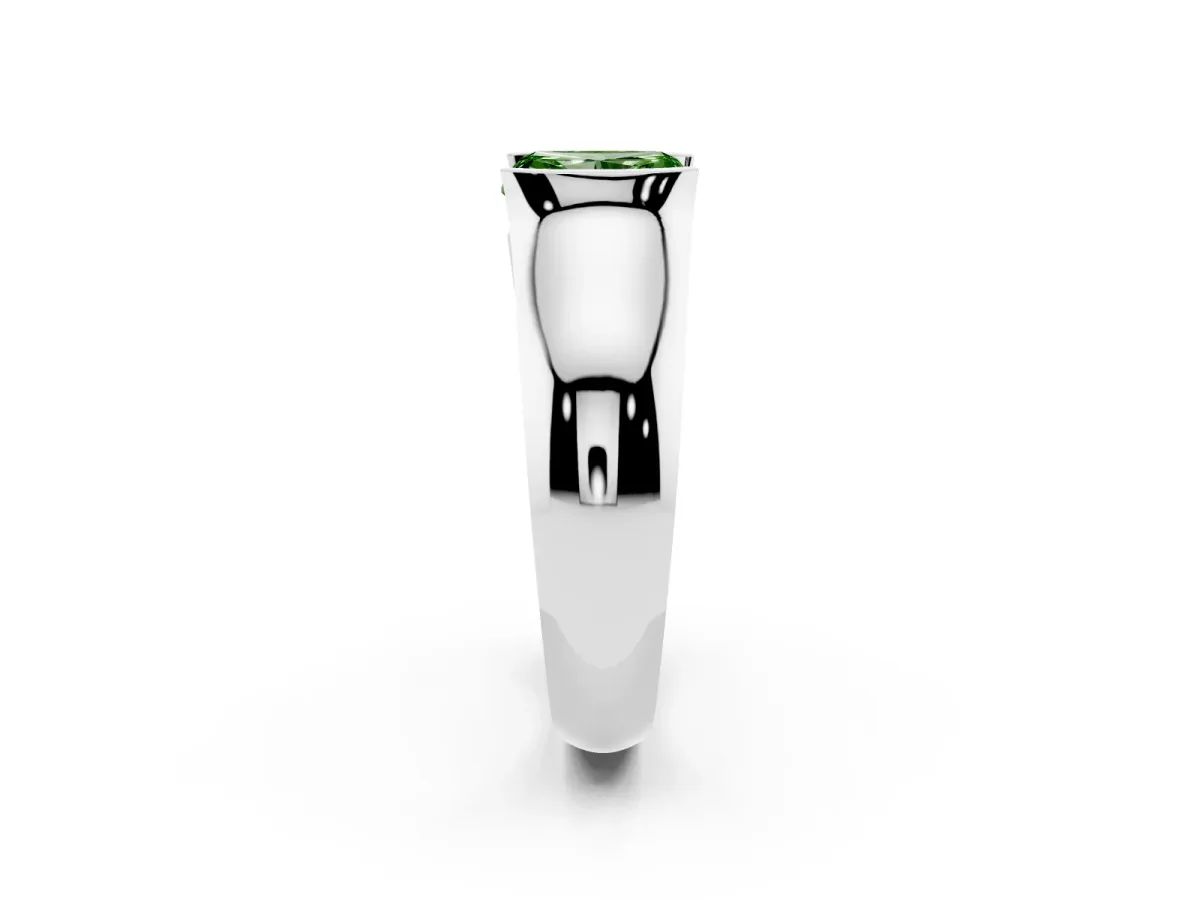 Fancy Green Radiant Cut Solitaire Bezel Set Diamond Ring with Wide Band Silver