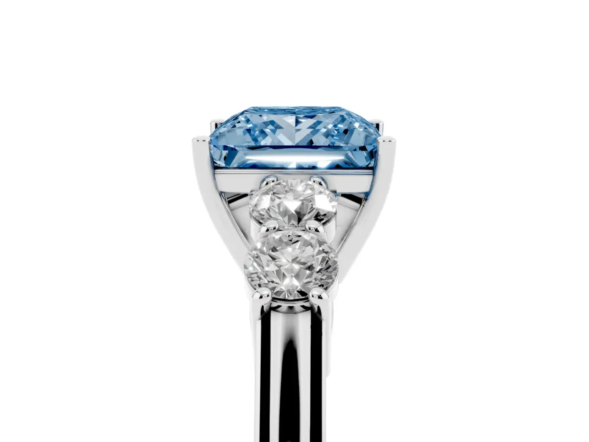 Fancy Blue Princess Cut Cut Diamond Five-Stone Prong Set White Gold Ring Silver