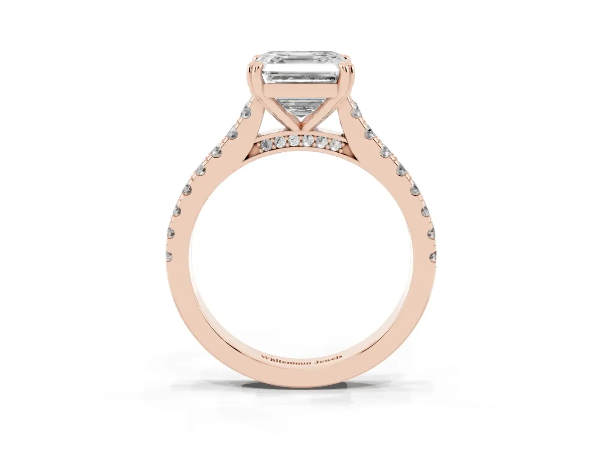Asscher Cut Solitaire Pave Diamond Engagement Ring with Prong Setting Rose gold