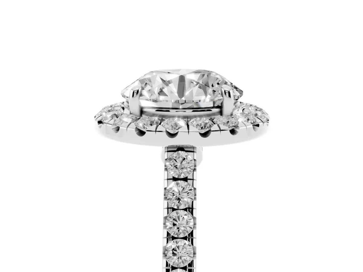 Round Cut Halo Pave Diamond Engagement Ring with Four-Prong Setting Silver