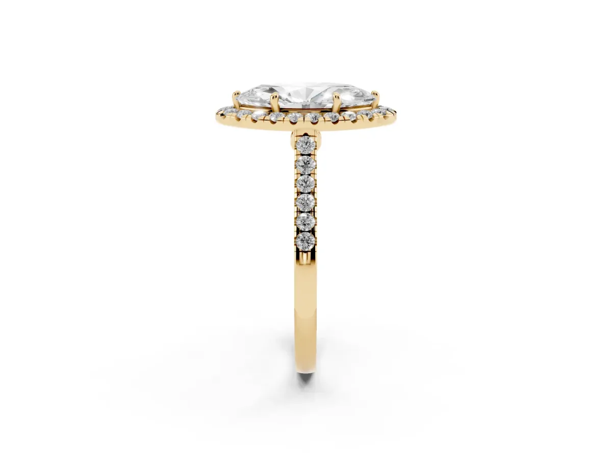 Marquise Cut Halo Pave Diamond Engagement Ring with Four-Prong Setting Yellow gold