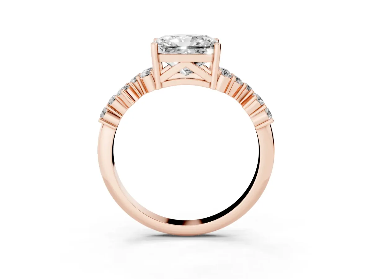 Radiant Cut Diamond Scattered Round Accent Ring with Prong Setting Rose gold