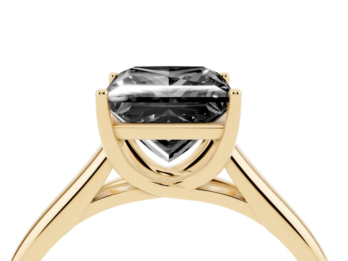Fancy Black Princess Cut Solitaire Engagement Ring with Tapered Band and Four-Prong Setting Yellow gold